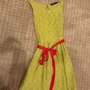 Ark & Co Lime Green Backless Dress with Red Belt